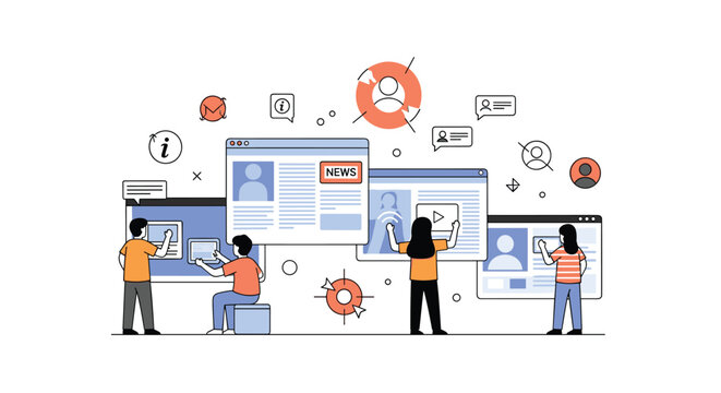 Diverse people collaborating on digital projects and online content creation and development