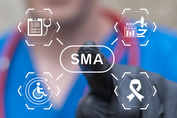 Spinal Muscular Atrophy (SMA) Health Care Concept. The doctor using the virtual touch screen...