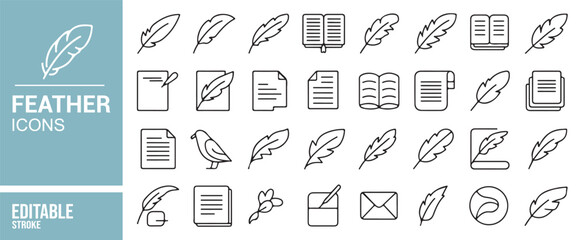 Black Line Art Feather Icons for Nature, Writing, and Letter Projects