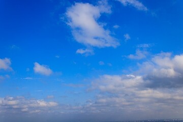 Beautiful Blue Sky with Fluffy White Clouds, bright sky, summer background, beautiful blue color,...