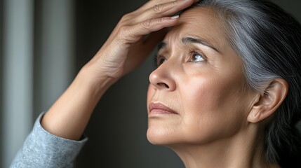 Fototapeta premium Close-up of a woman with a concerned expression.