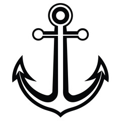 Classic black anchor symbol isolated on white background for nautical themes