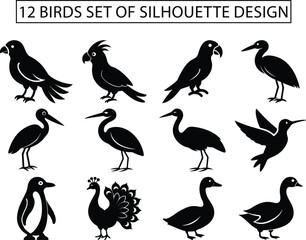 Obraz premium Bird Silhouettes Vector Set – Flying and Perched Birds Collection for Design and Decoration