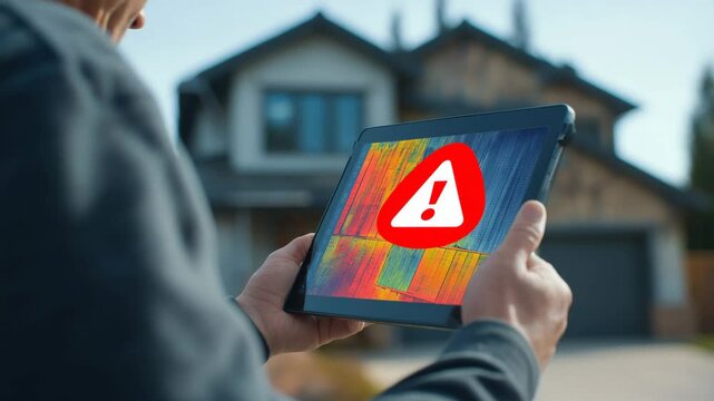 Thermo W&auml;rmebildkamera Drohne entdeckt Sch&auml;den an Solardach &ndash; visuelle Kontrolle per Tablet. K&uuml;nstliche Intelligenz KI