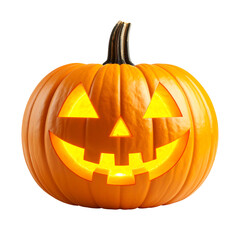 Isolated Firefly 3D Glowing Jack-o'-lantern with Rounded Cutout Face on Transparent Background