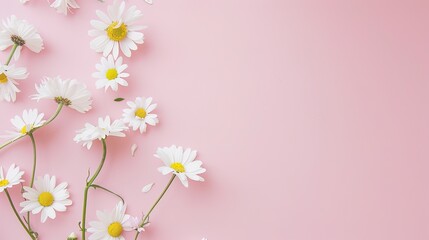 Naklejka premium Minimalist White Daisy Chamomile on Pale Pink Background: Petal Contrast, Soft Aesthetic, and Floral Design Harmony
