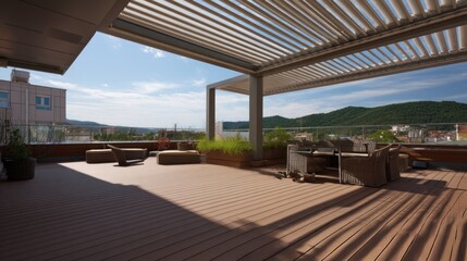 Fototapeta premium Modern rooftop terrace with city view