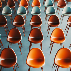 Chairs arranged in pattern, vibrant colors and modern design. scene evokes sense of order and style, perfect for contemporary spaces