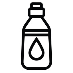 Simple black line icon of a bottle with a water drop symbol inside
