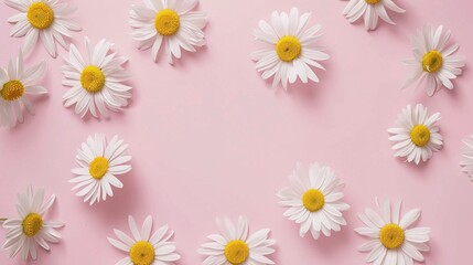 Minimalist White Daisy Chamomile on Pale Pink Background: Petal Contrast, Soft Aesthetic, and Floral Design Harmony