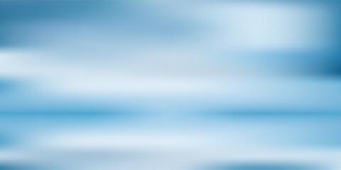 Panoramic abstract blue background for product presentation with sunlight and blurred shadows wall. Winter background