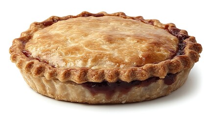 Close-up of a single, round fruit pie.