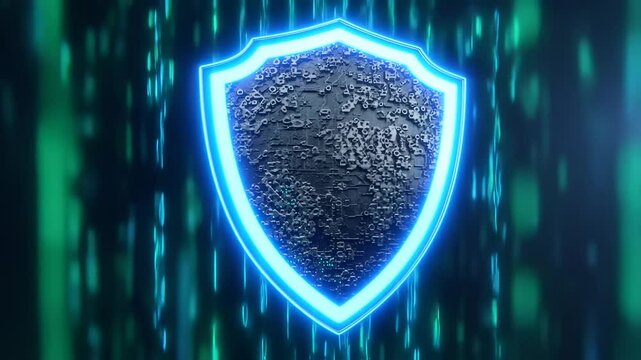Abstract shield graphic with binary background