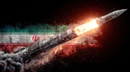 Iranian missile launch against a distressed flag