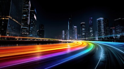 Obraz premium Night city lights in a modern metropolitan city