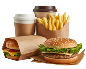 Delicious Burger Combo Fries, Coffee, and a Juicy Patty