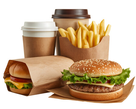 Delicious Burger Combo Fries, Coffee, and a Juicy Patty