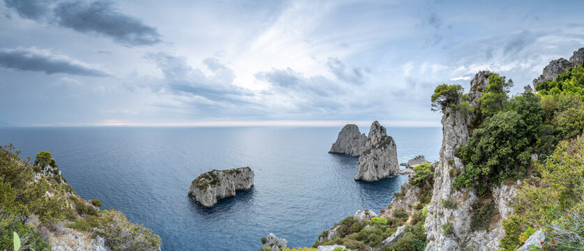 Rock formations along the coast, Capri, Campania, Italy - Powered by Adobe