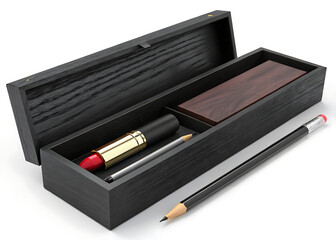  lipstick in the open wooden box.