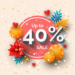 Up to 40 percent sale banner template design. Vector holiday discount illustration