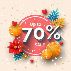 Up to 70 percent sale banner template design. Vector holiday discount illustration