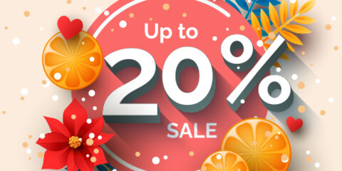 Up to 20 percent sale banner template design. Vector holiday discount illustration