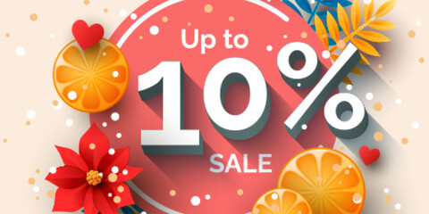 Up to 10 percent sale banner template design. Vector holiday discount illustration