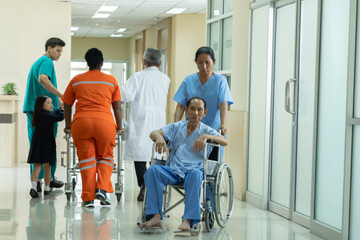 Hospital, healthcare, medical, doctor, nurse professionals assist emergency patient transfer on...