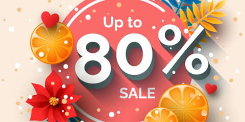 Up to 80 percent sale banner template design. Vector holiday discount illustration