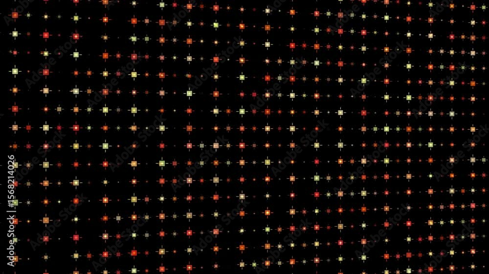 Poster abstract motion graphic background, multicolored flickering or blink dots on black background