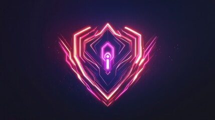 Neon shield graphic with glowing lines