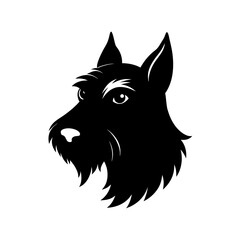 Black silhouette of a scottish terrier head mascot logo on white background vector illustration