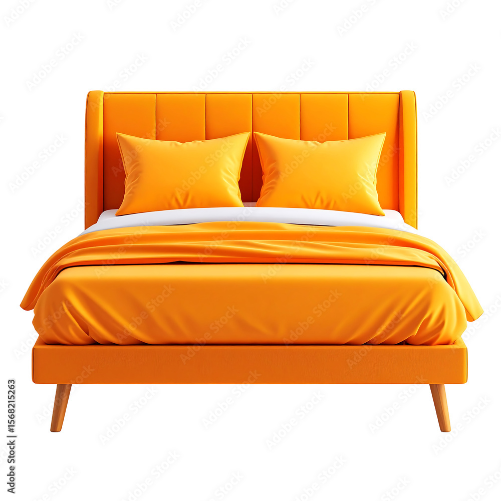 Fototapete isolated orange bed icon with pillows and blanket on transparent background in a 3d render