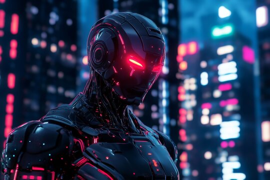 cyborg mecha glowing red eyes