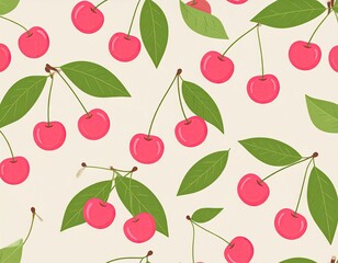 Pink Cherries and Leaves Pattern
