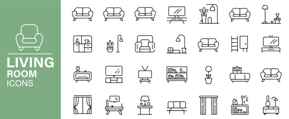 Stylish Living Room Icons for Home Decor, Interior Design, and Furniture Use