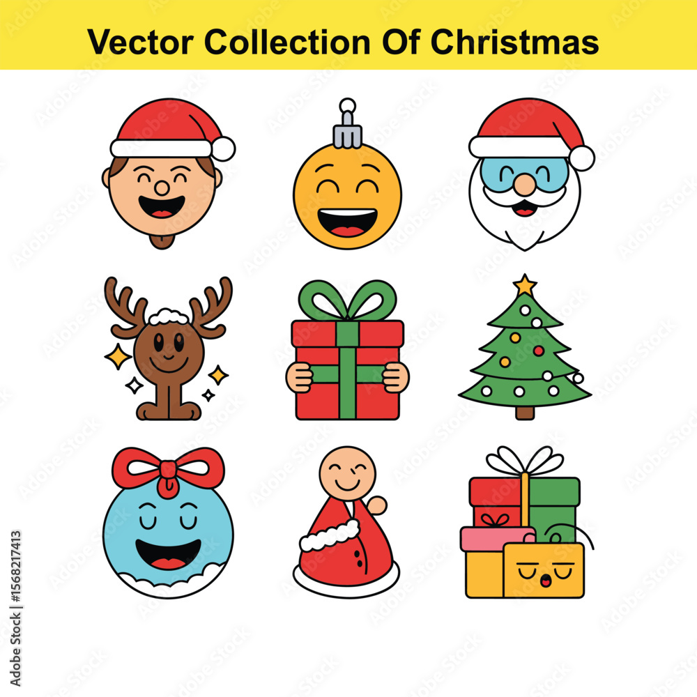 Poster vector art of a vector collection of christmas characters and elements isolated on white background