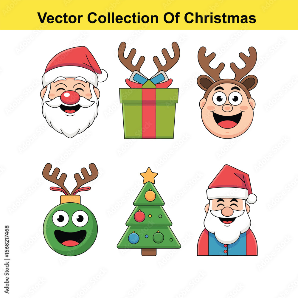 Poster vector art of a vector collection of christmas characters and elements isolated on white background
