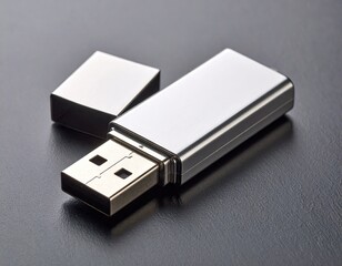 Silver flash drive on dark surface
