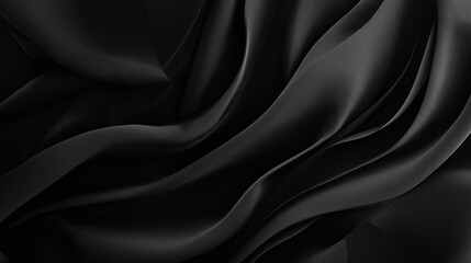 Fototapeta premium Smooth black fabric ripples gently, creating fluid texture, soft sheen, and elegant visual harmony. black satin background