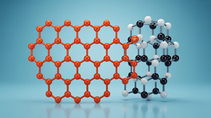 Atom Structure Display: An intricate, colorful 3D illustration of atom structures, vividly rendered, showcasing scientific precision and the elegance of molecular composition.