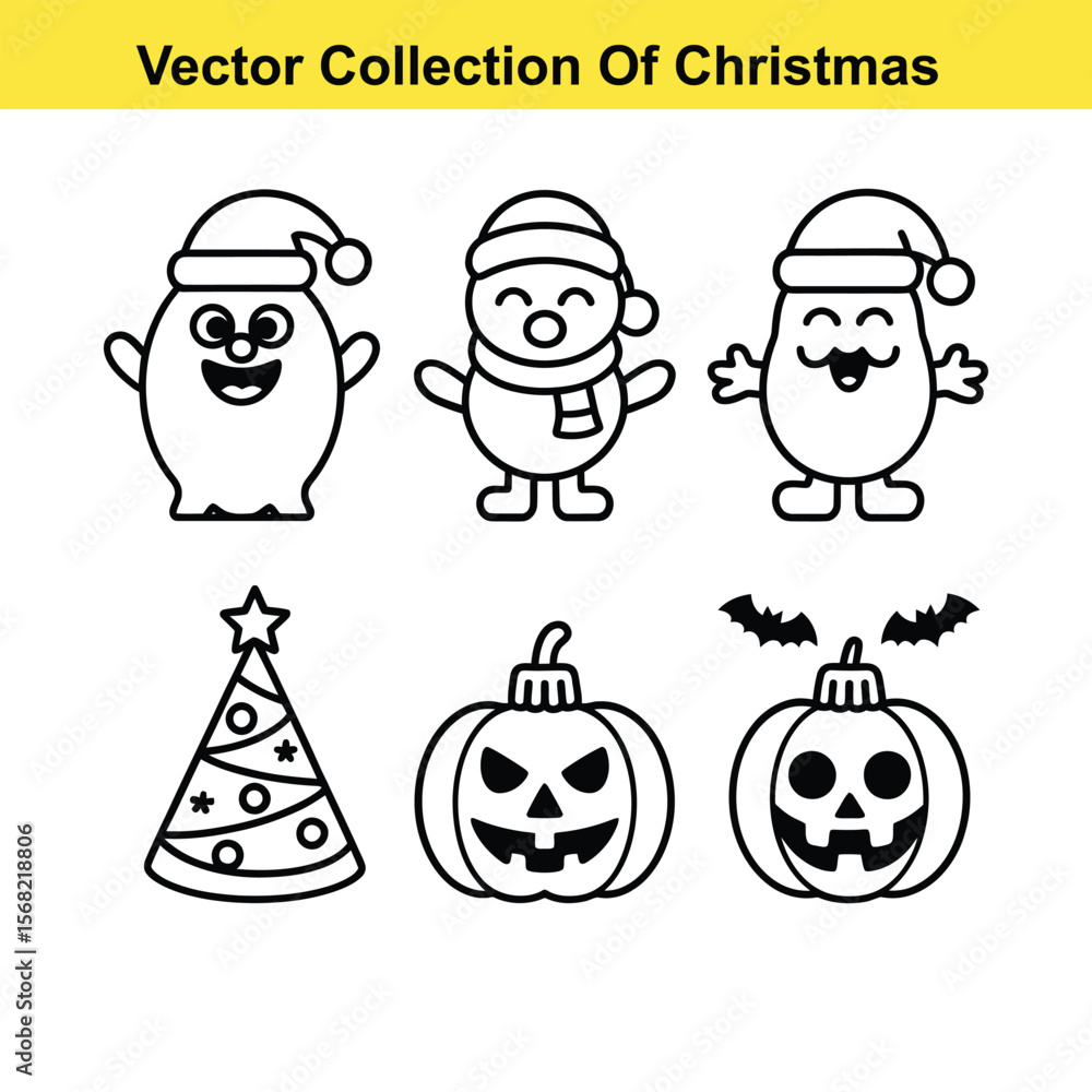 Poster vector art of a vector collection of christmas and halloween characters isolated on white background