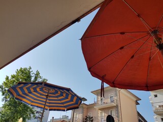 Colorful umbrellas in the streets of Athens, Greece.