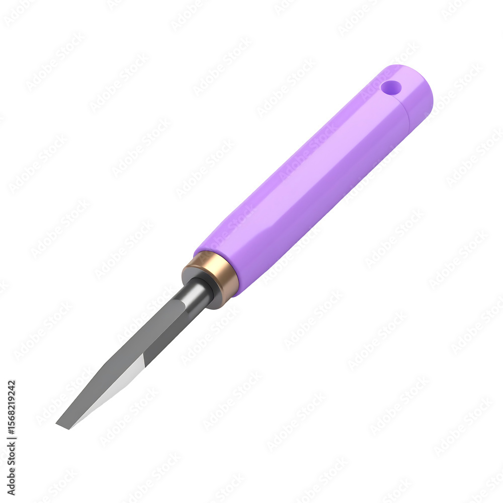 Poster lavender chisel tool with sharp metal end isolated against transparent background clean render