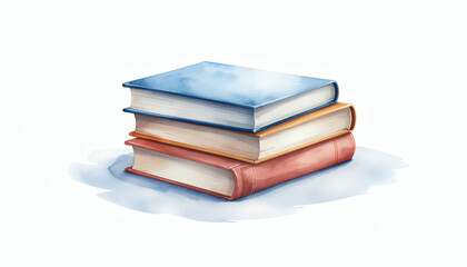 Minimalist Brush Style Book Stack with Softly Brushed Pages and Covers on White Background for Elegant Literary Illustration