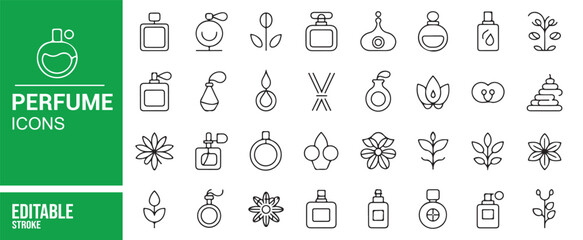 Luxury Fragrance Bottle Icons for Cosmetic Illustrations, Editable Format


