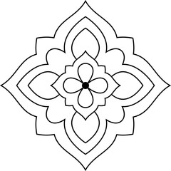 Decorative floral line art motif vector isolated on white background