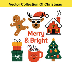 Vector art of a merry and bright christmas vector collection isolated on white background