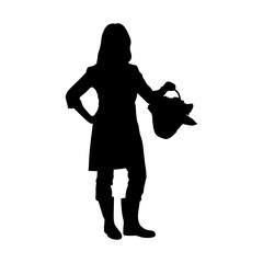 Full shot silhouette of a woman holding a watering can, suggesting a peaceful gardening scene.