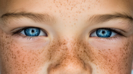 Fototapeta premium Close-up of child’s freckled blue eyes